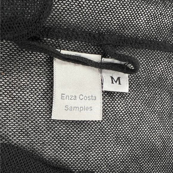 ENZA COSTA Mesh Cuffed Turtleneck Top Womens Medium Black Layering Minimal NEW - Picture 13 of 16
